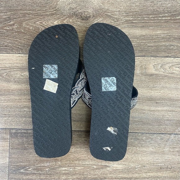 Skechers Yoga Foam Wms 10 Slip On Platform Thong Black Flip Flop Bling Sandal - Picture 7 of 8